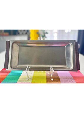 VTG Kalmar Designs stainless steel serving tray with teak wood handles-Denmark